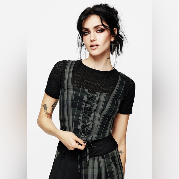 NWT Disturbia Checkmate Lace Up Corset Top US 2 / UK 6 - Picture 5 of 7